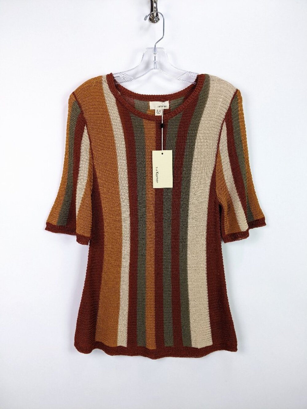The Korner Womens Striped Crochet Knit Sweater Top Multicolor Size S / M